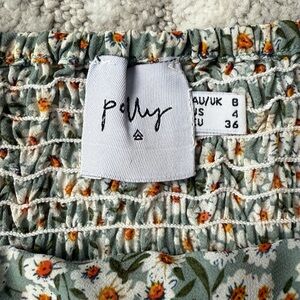 Princess Polly Green Floral Smocked Top with Orange & White Daisies